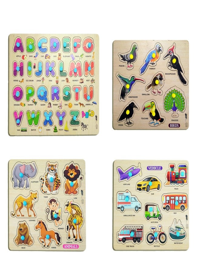HIGHROOF® Kids Fort Pre Nursery Educational Jigsaw Puzzles for Adults Kids Learning Toys Kit Board Game 4 pcs Set of ABCD Alphabets, Birds, Animals & Vehicle. Educational Toy - Image 1